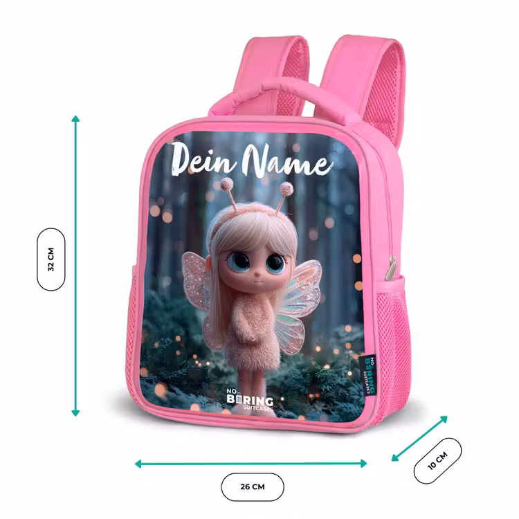 Kinderrucksack mit Namen - Rosa - Fee - Wald - Glitzer — 2