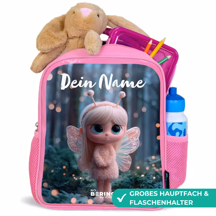 Kinderrucksack mit Namen - Rosa - Fee - Wald - Glitzer — 3