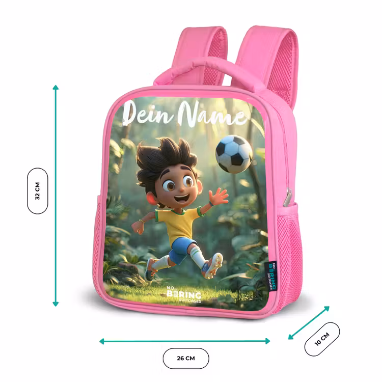 Kinderrucksack mit Namen - Rosa - Fußball - Junge - Wald — 2
