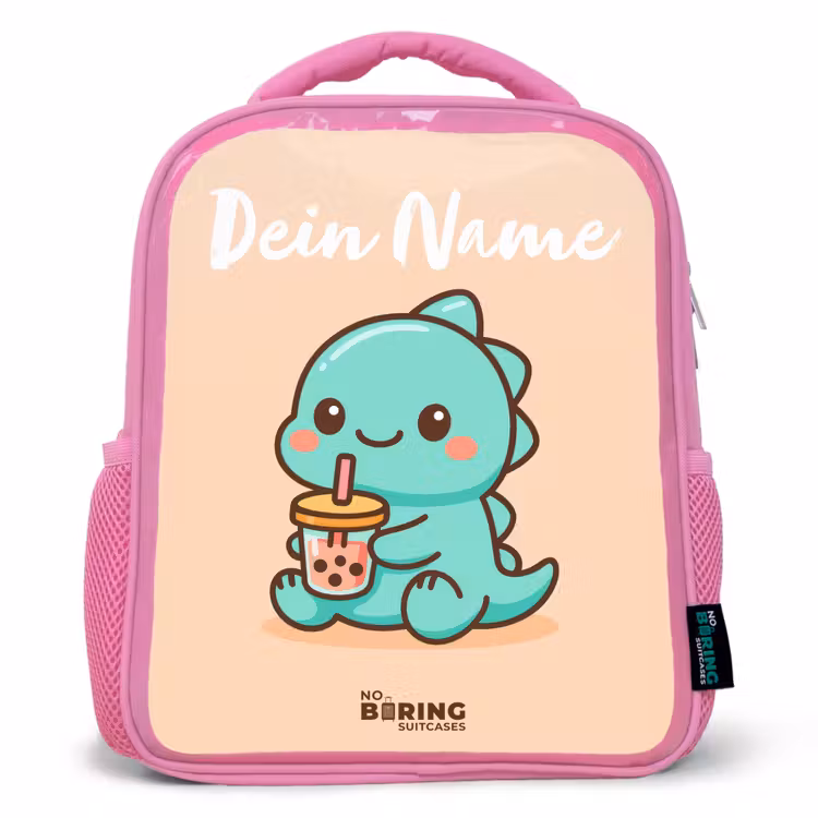 Kinderrucksack mit Namen - Rosa - Kawai - Dino - Bubbletea — 1
