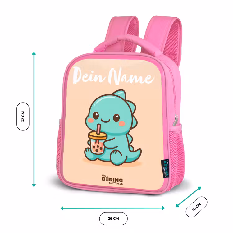 Kinderrucksack mit Namen - Rosa - Kawai - Dino - Bubbletea — 2