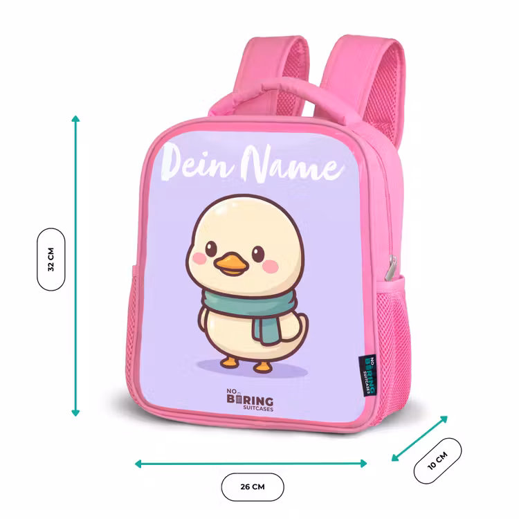Kinderrucksack mit Namen - Rosa - Kawai - Ente - Halstuch — 2