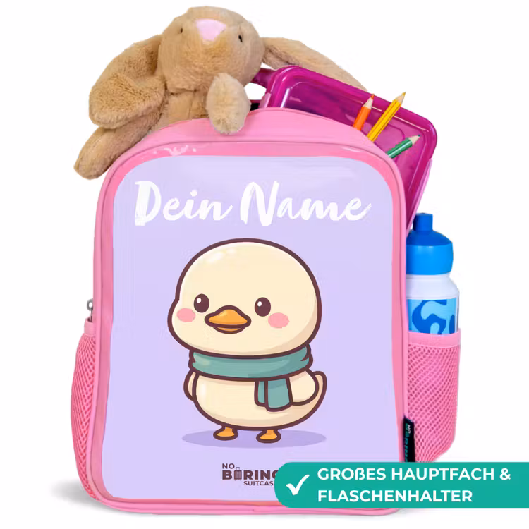 Kinderrucksack mit Namen - Rosa - Kawai - Ente - Halstuch — 3