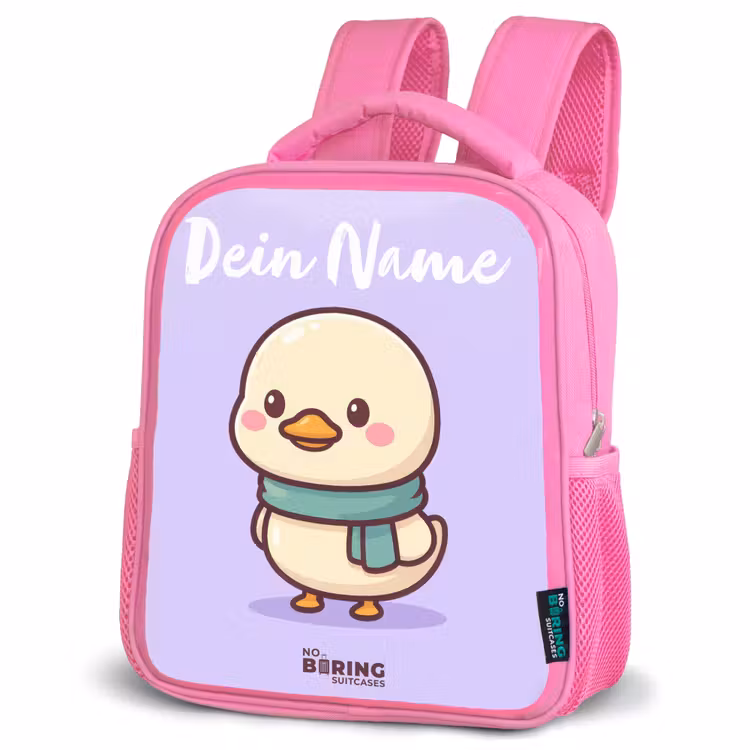 Kinderrucksack mit Namen - Rosa - Kawai - Ente - Halstuch — 4