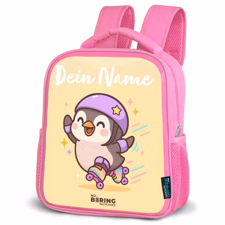 Kinderrucksack mit Namen - Rosa - Kawai - Pinguin - Schlittschuhe — 4