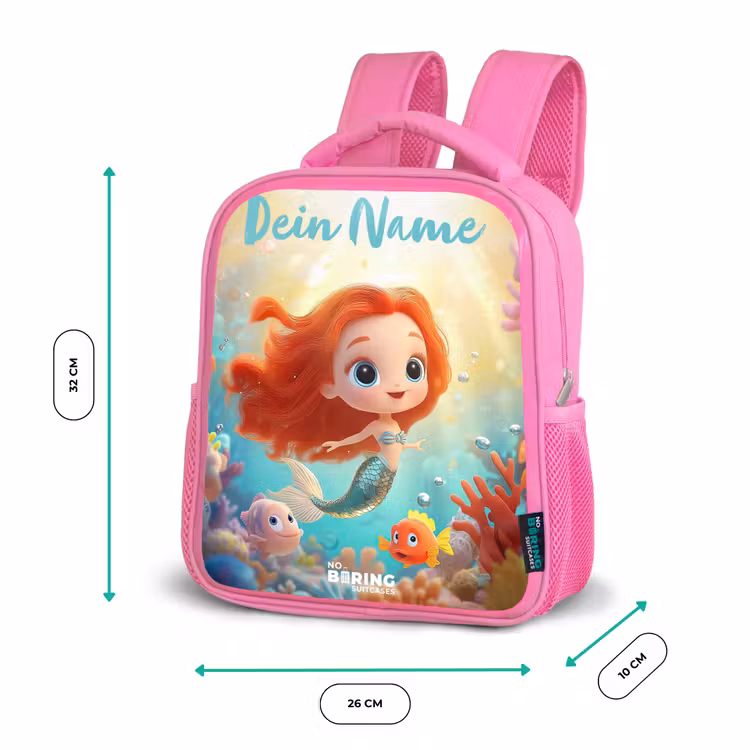Kinderrucksack mit Namen - Rosa - Meerjungfrau - Fisch - Koralle — 2
