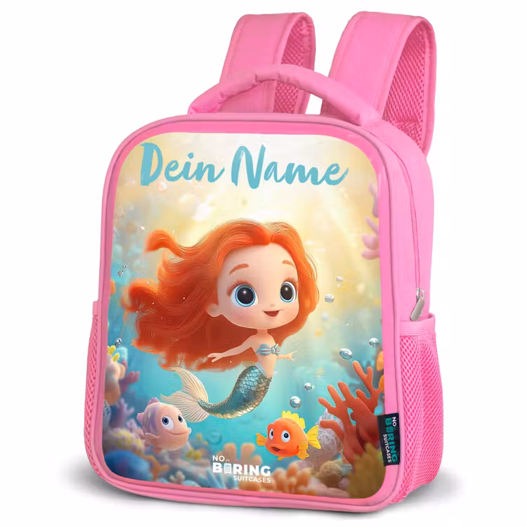 Kinderrucksack mit Namen - Rosa - Meerjungfrau - Fisch - Koralle — 4