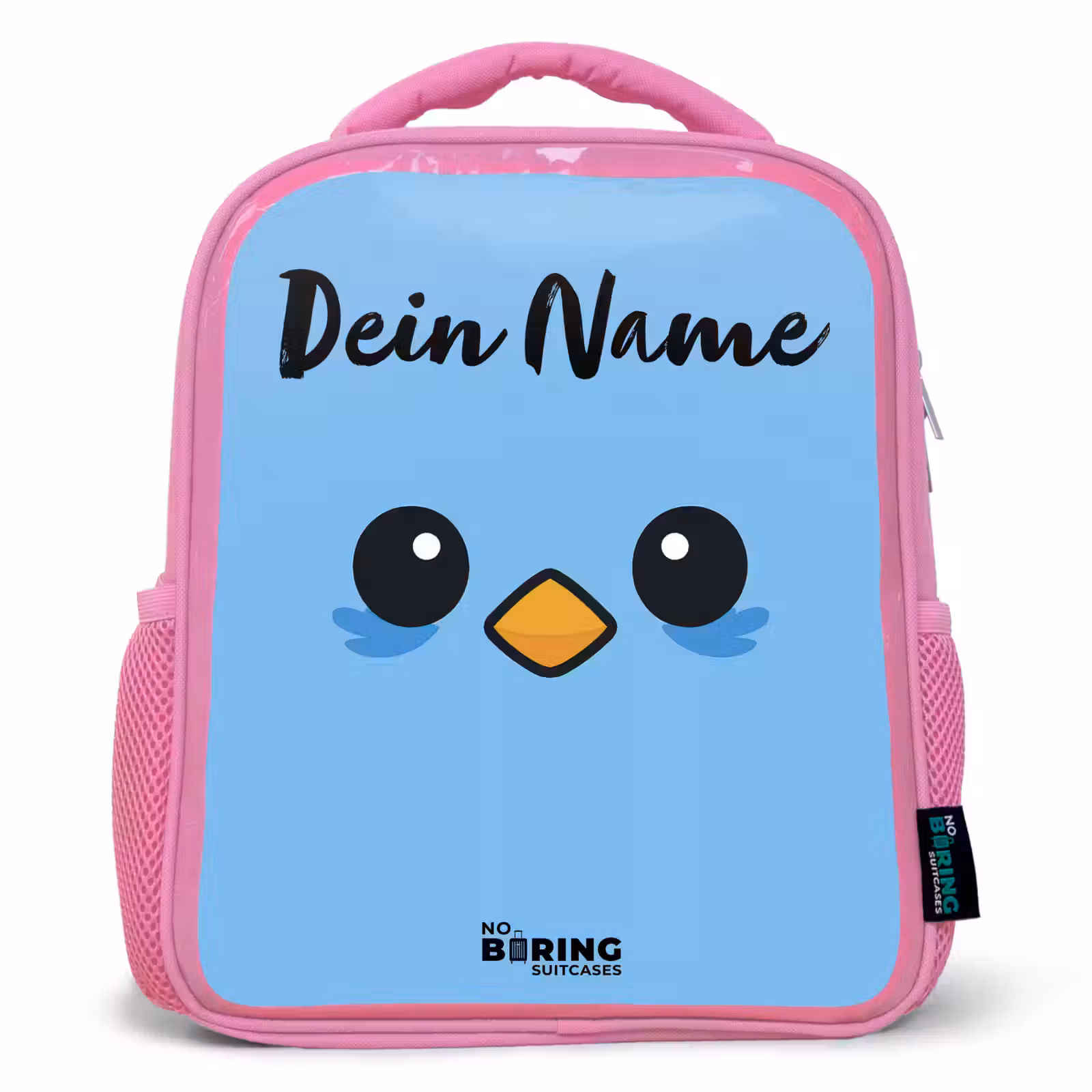 Kinderrucksack mit Namen - Rosa - Kawai - Vogel - Blau — 1