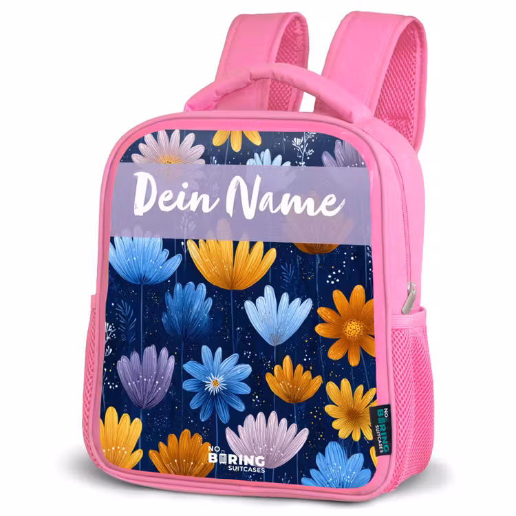 Rucksack Kind - Rosa - Blumen - Muster - Blau — 4