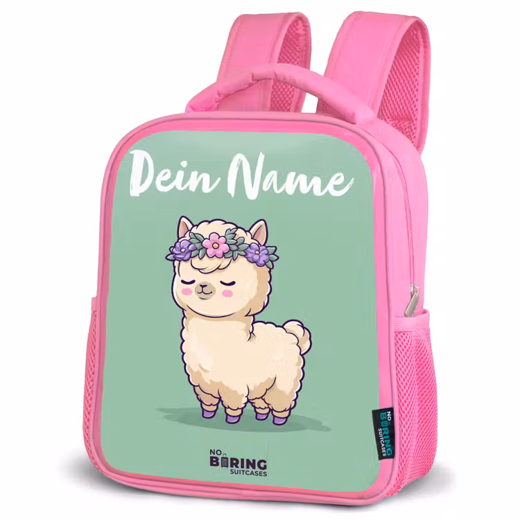 Kinderrucksack mit Namen - Rosa - Kawai - Alpaka - Grün — 4