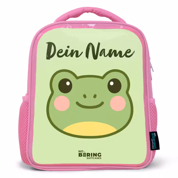 Kinderrucksack mit Namen - Rosa - Kawai - Frosch - Grün — 1