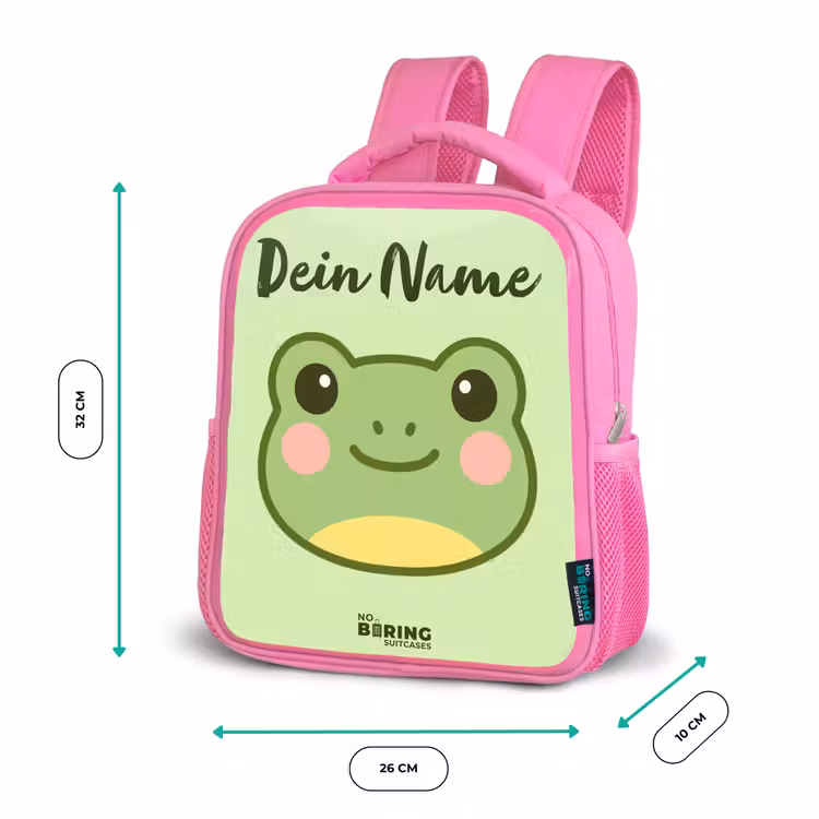 Kinderrucksack mit Namen - Rosa - Kawai - Frosch - Grün — 2