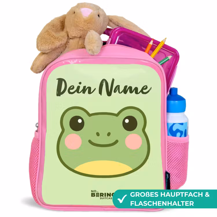 Kinderrucksack mit Namen - Rosa - Kawai - Frosch - Grün — 3