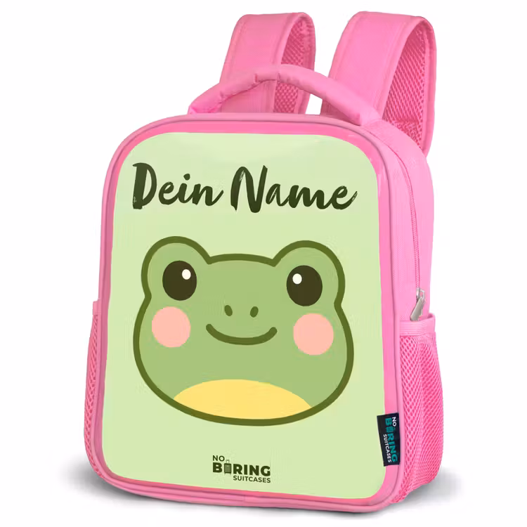 Kinderrucksack mit Namen - Rosa - Kawai - Frosch - Grün — 4