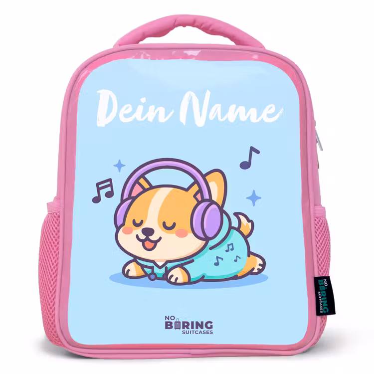 Kinderrucksack mit Namen - Rosa - Kawai - Hund - Musik — 1