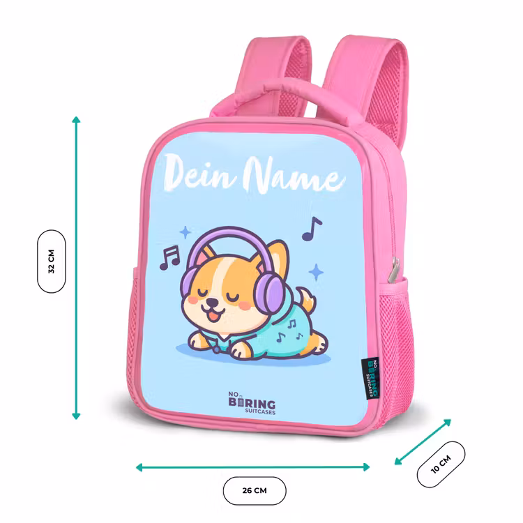 Kinderrucksack mit Namen - Rosa - Kawai - Hund - Musik — 2