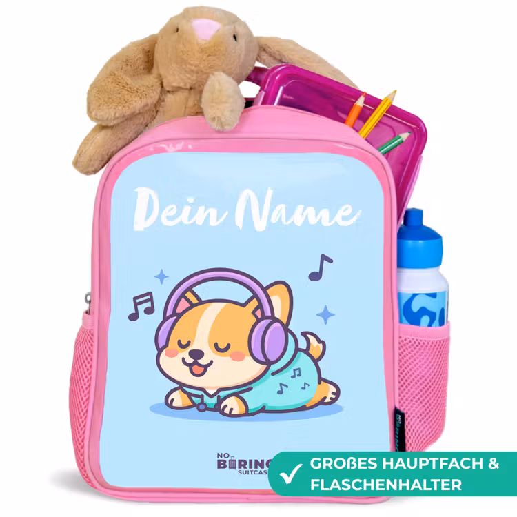 Kinderrucksack mit Namen - Rosa - Kawai - Hund - Musik — 3