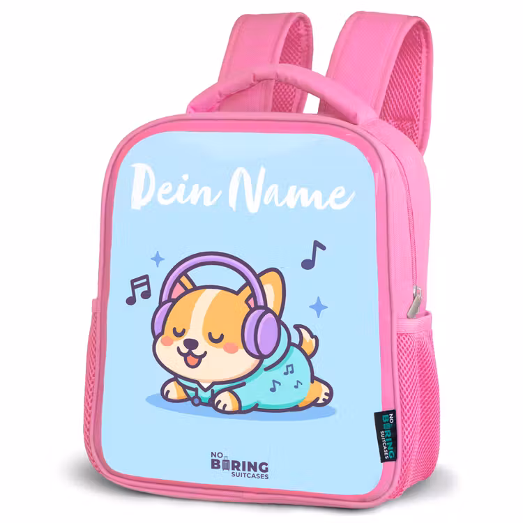 Kinderrucksack mit Namen - Rosa - Kawai - Hund - Musik — 4