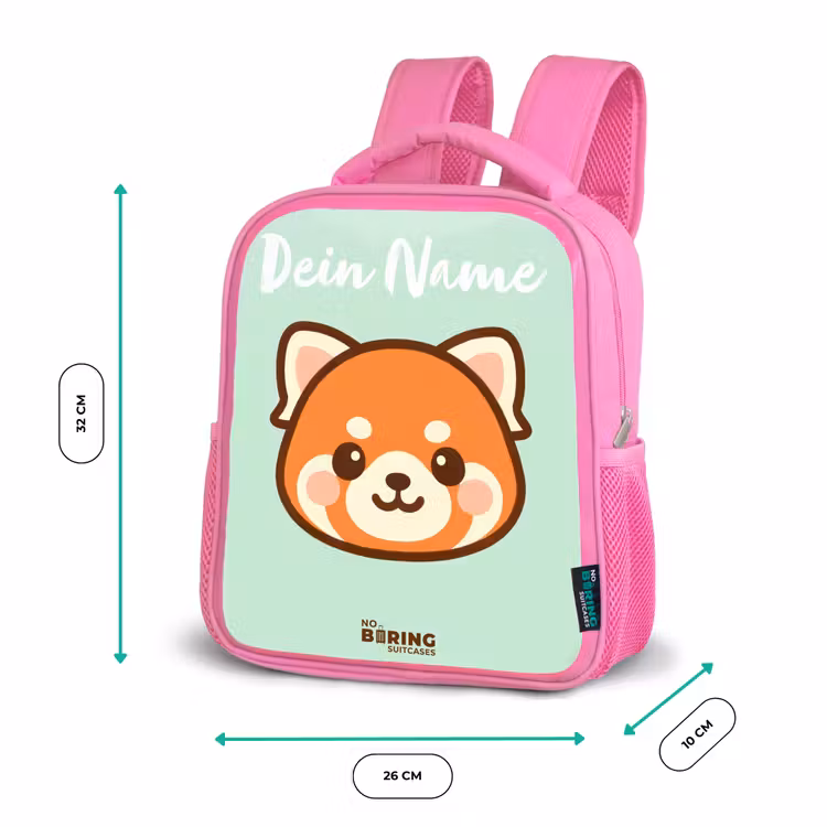 Kinderrucksack mit Namen - Rosa - Kawai - Roter Panda - Grün — 2