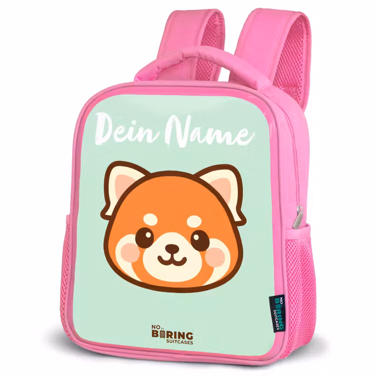 Kinderrucksack mit Namen - Rosa - Kawai - Roter Panda - Grün — 4
