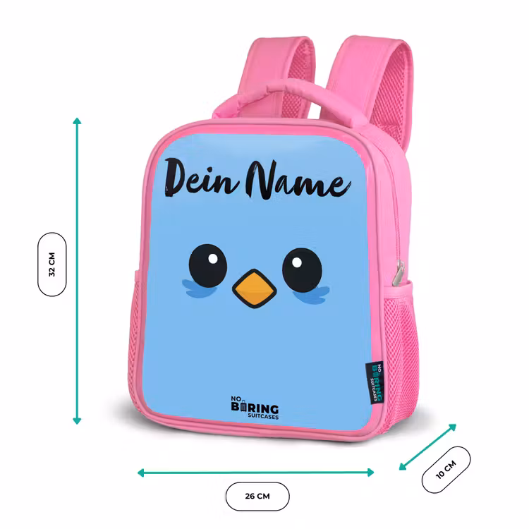 Kinderrucksack mit Namen - Rosa - Kawai - Vogel - Blau — 2