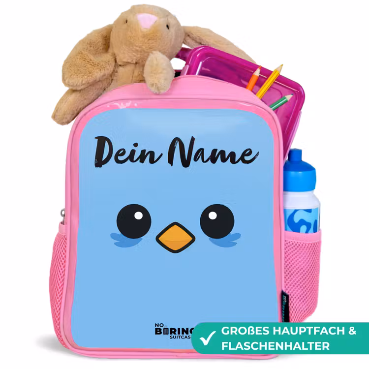 Kinderrucksack mit Namen - Rosa - Kawai - Vogel - Blau — 3