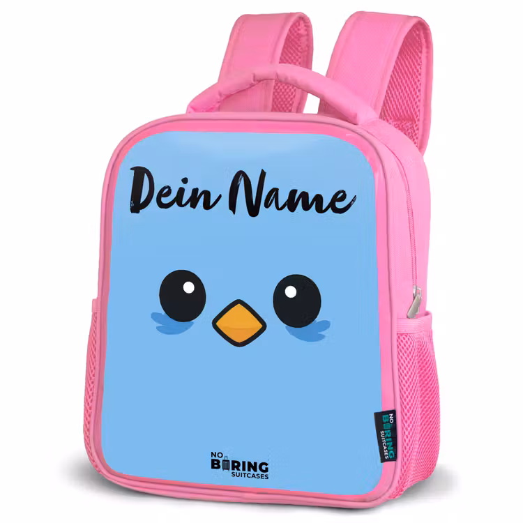 Kinderrucksack mit Namen - Rosa - Kawai - Vogel - Blau — 4