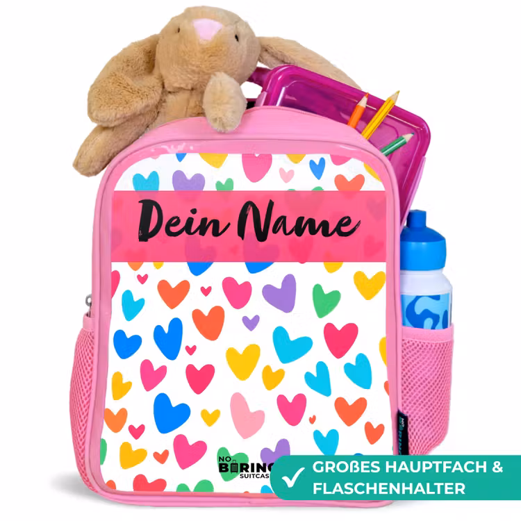 Rucksack Kind - Rosa - Herzen - Bunt - Muster — 3