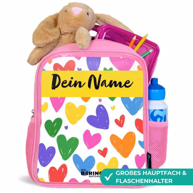 Rucksack Kind - Rosa - Herzen - Muster - Farbenfroh — 3