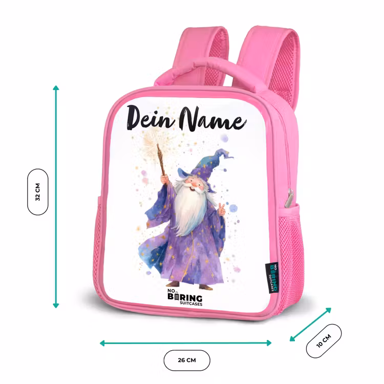 Rucksack Kind - Rosa - Alter Magier mit Stab — 2