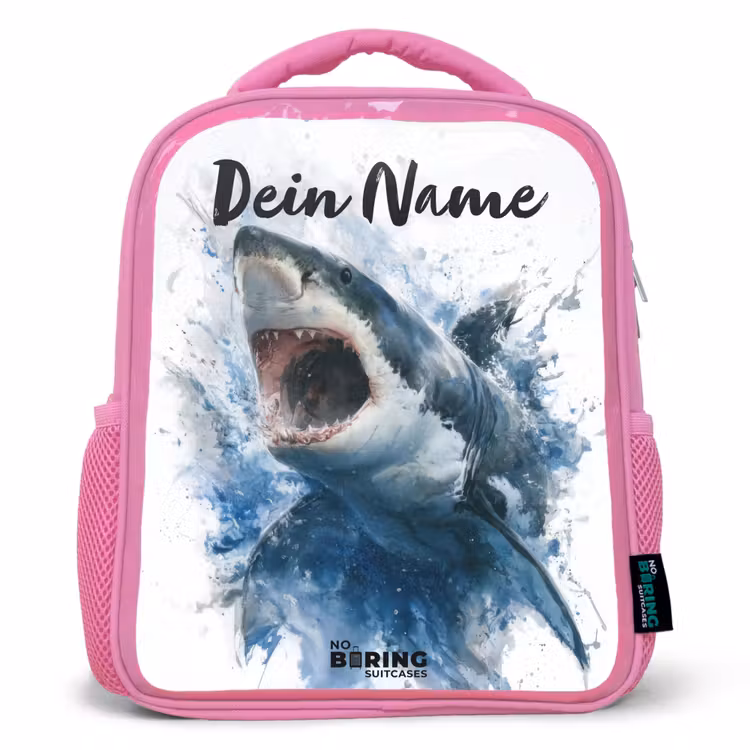 Rucksack Kind - Rosa - Angreifender Hai in Aquarell — 1