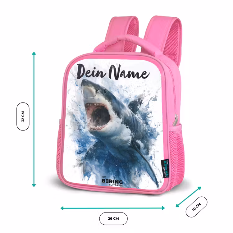 Rucksack Kind - Rosa - Angreifender Hai in Aquarell — 2