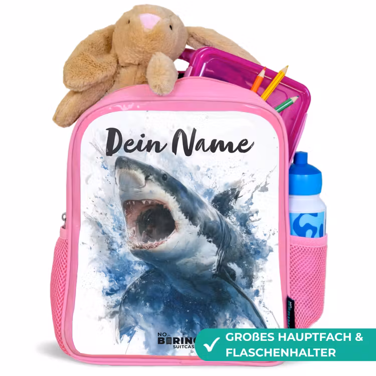 Rucksack Kind - Rosa - Angreifender Hai in Aquarell — 3