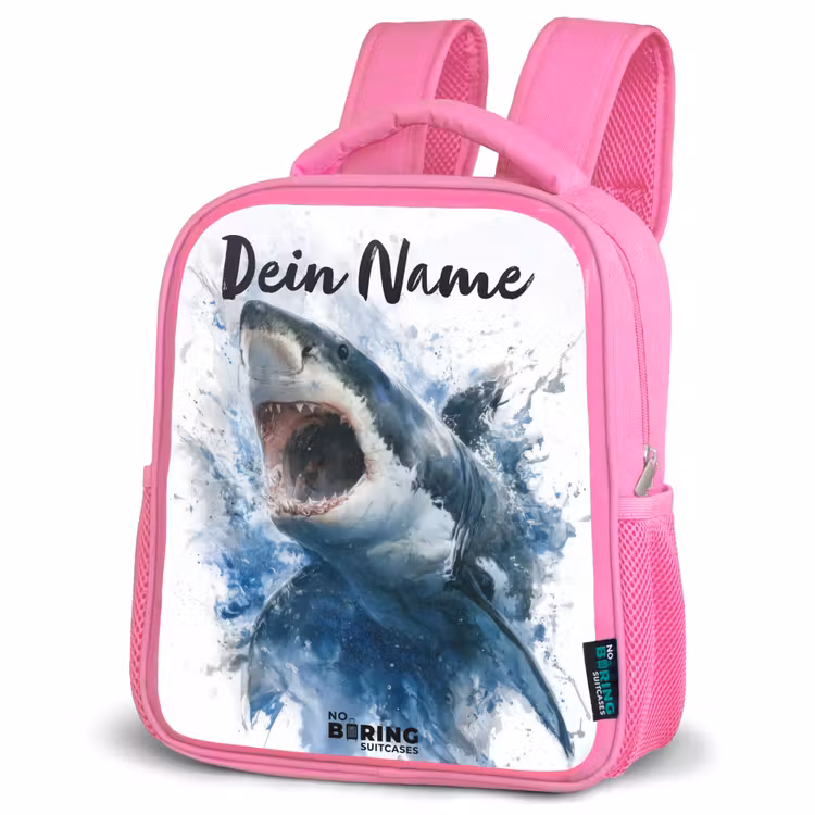Rucksack Kind - Rosa - Angreifender Hai in Aquarell — 4