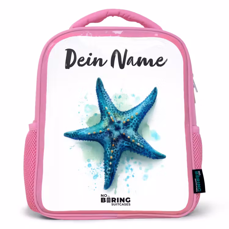 Rucksack Kind - Rosa - Blauer Seestern auf weißem Hintergrund — 1