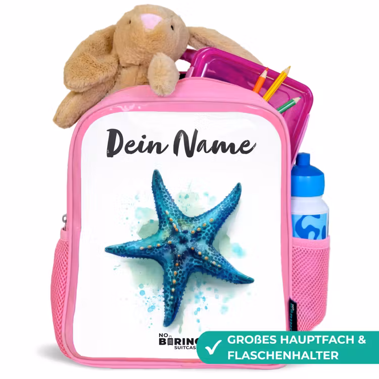 Rucksack Kind - Rosa - Blauer Seestern auf weißem Hintergrund — 3