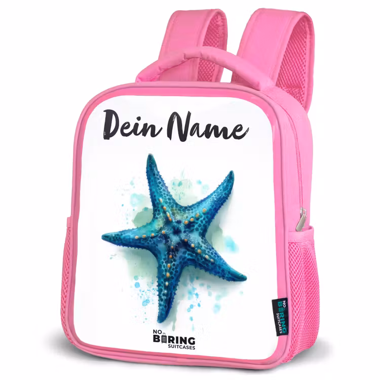 Rucksack Kind - Rosa - Blauer Seestern auf weißem Hintergrund — 4