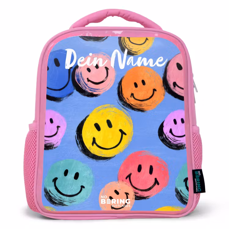 Rucksack Kind - Rosa - Ein verspieltes und künstlerisches Muster aus bunten Smileys — 1
