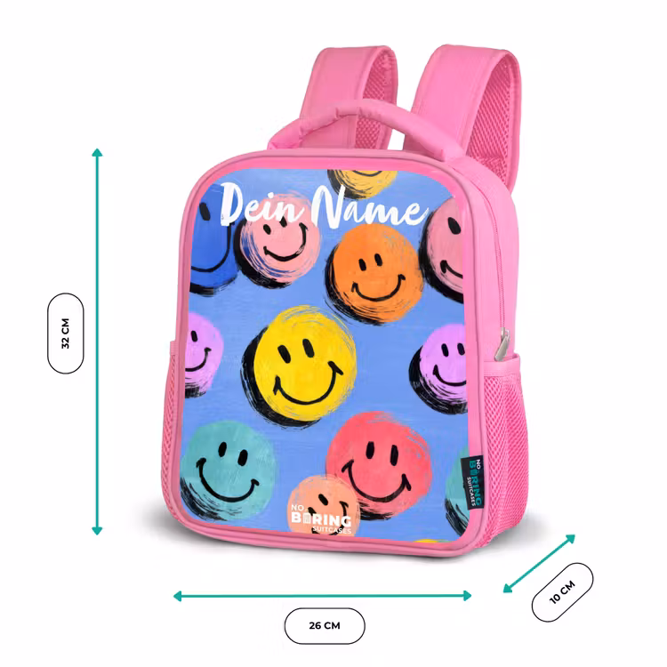 Rucksack Kind - Rosa - Ein verspieltes und künstlerisches Muster aus bunten Smileys — 2