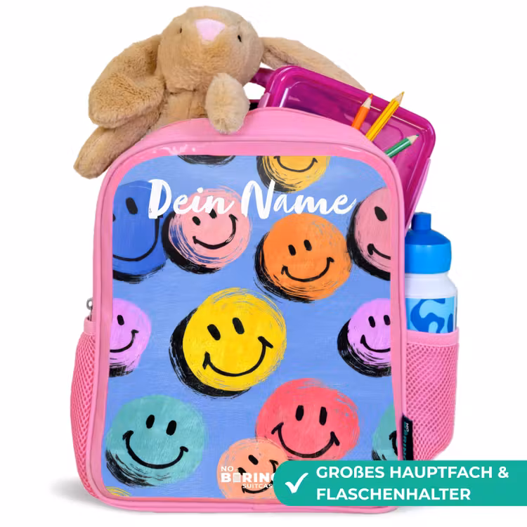 Rucksack Kind - Rosa - Ein verspieltes und künstlerisches Muster aus bunten Smileys — 3