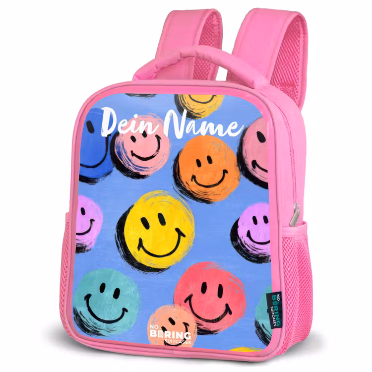 Rucksack Kind - Rosa - Ein verspieltes und künstlerisches Muster aus bunten Smileys — 4