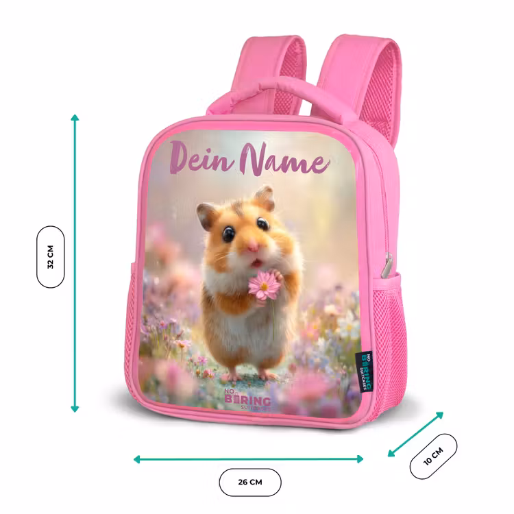 Rucksack Kind - Rosa - Hamster - Blume - Natur - Tier — 2