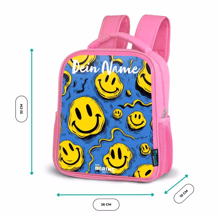 Rucksack Kind - Rosa - Smiley - Blau - Gelb — 2