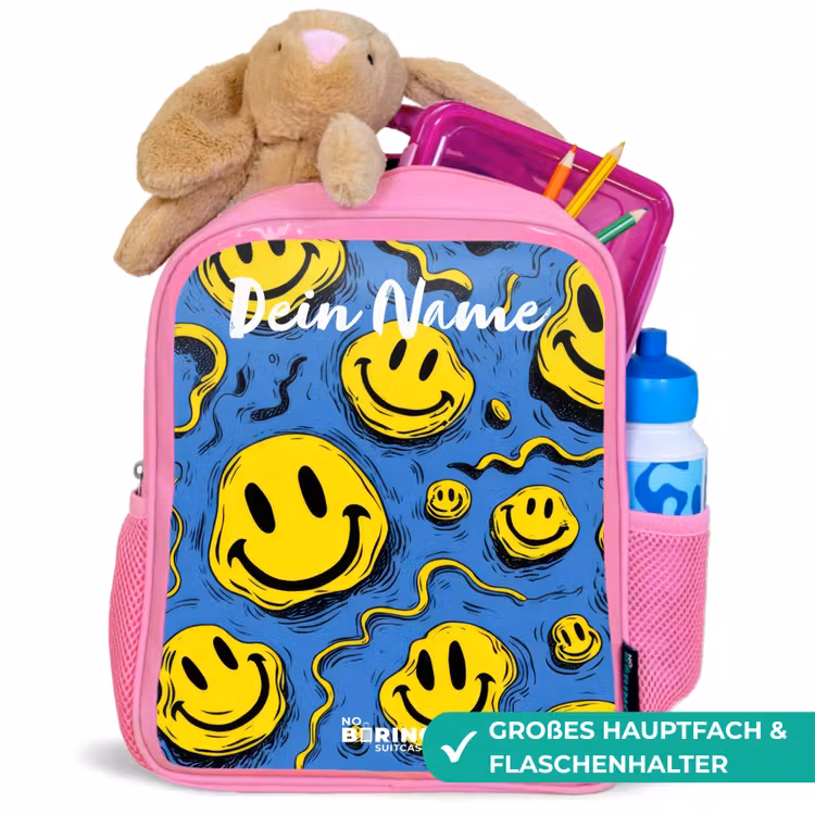 Rucksack Kind - Rosa - Smiley - Blau - Gelb — 3