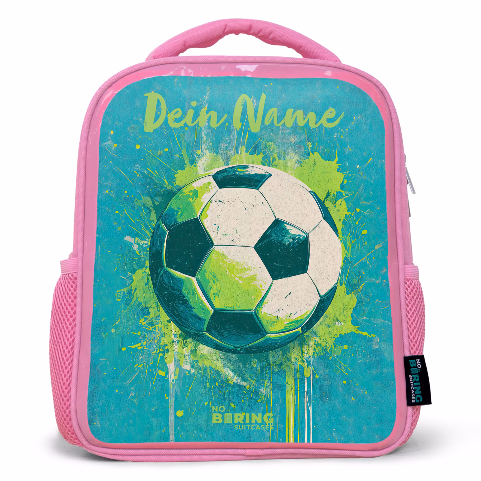 Kinderrucksack mit Namen - Rosa - Fußball-Vibes - Farbkleckse - Grün - Blau — 1