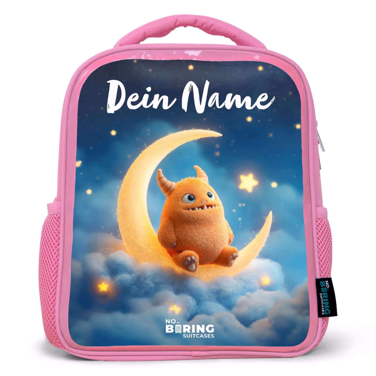 Rucksack Kind - Rosa - Orangefarbenes Ungeheuer auf Mondsichel — 1