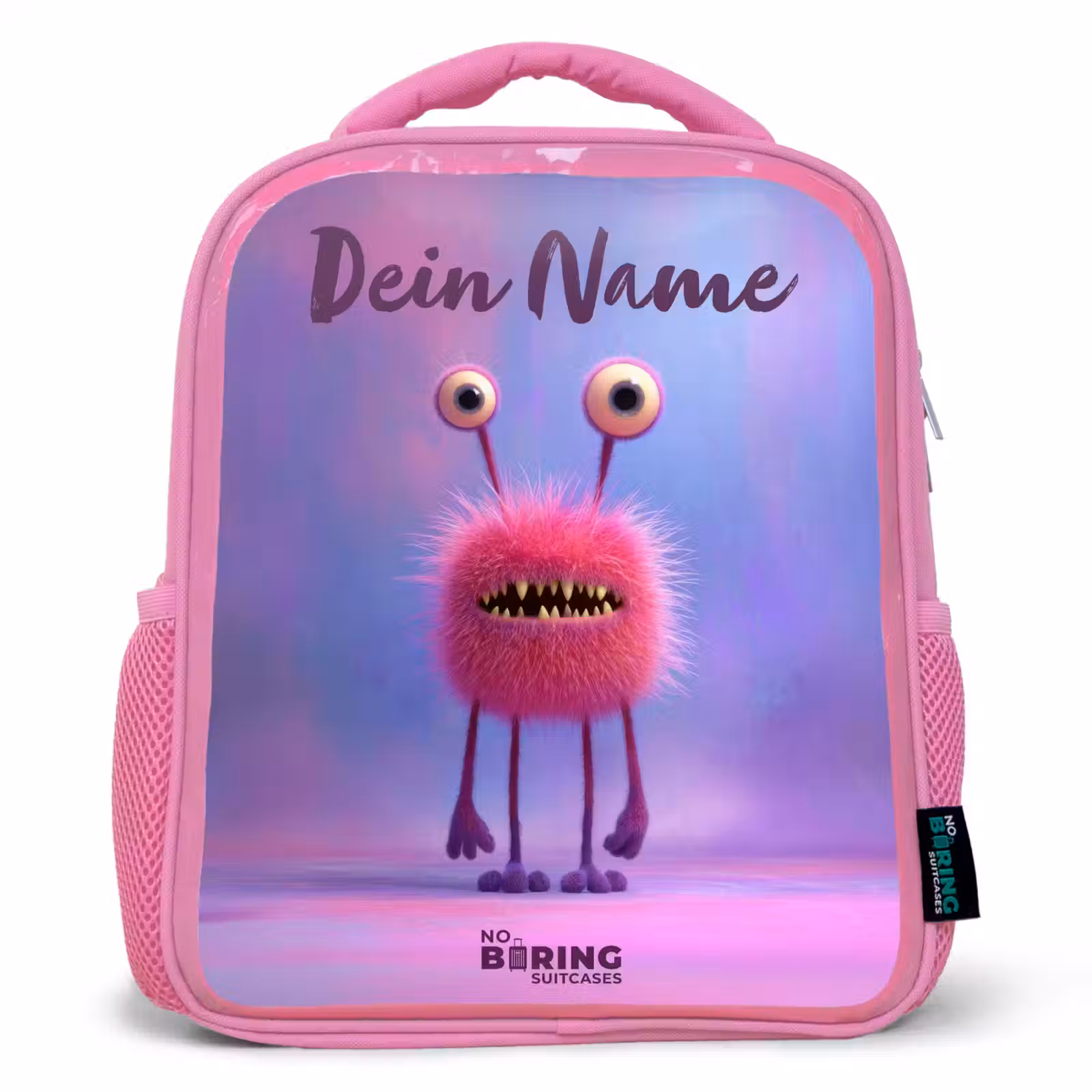 Rucksack Kind - Rosa - Rosa pelziges Monster mit großen Augen — 1