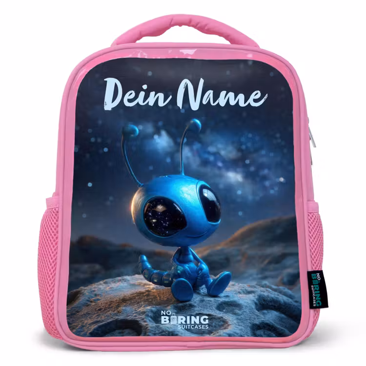 Rucksack Kind - Rosa - Blaue außerirdische Kreatur unter dem Sternenhimmel — 1