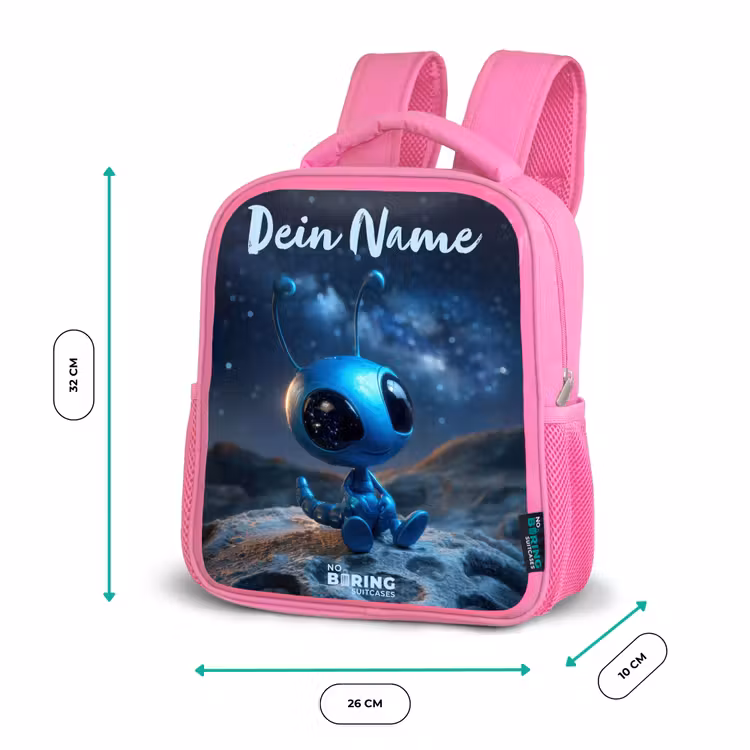 Rucksack Kind - Rosa - Blaue außerirdische Kreatur unter dem Sternenhimmel — 2