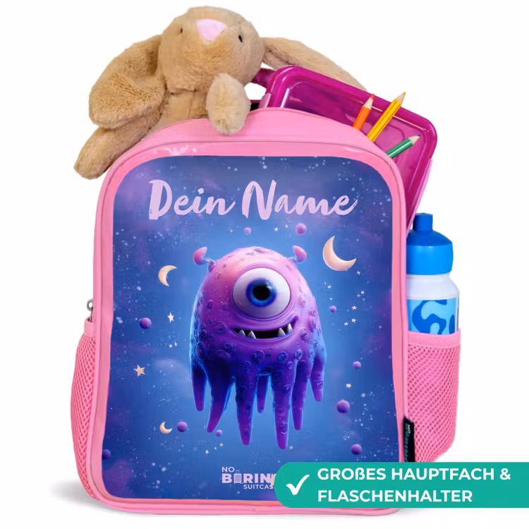 Rucksack Kind - Rosa - Fröhliches Augenpaar im Weltraum — 3
